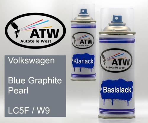 Volkswagen, Blue Graphite Pearl, LC5F / W9: 400ml Sprühdose + 400ml Klarlack - Set, von ATW Autoteile West.